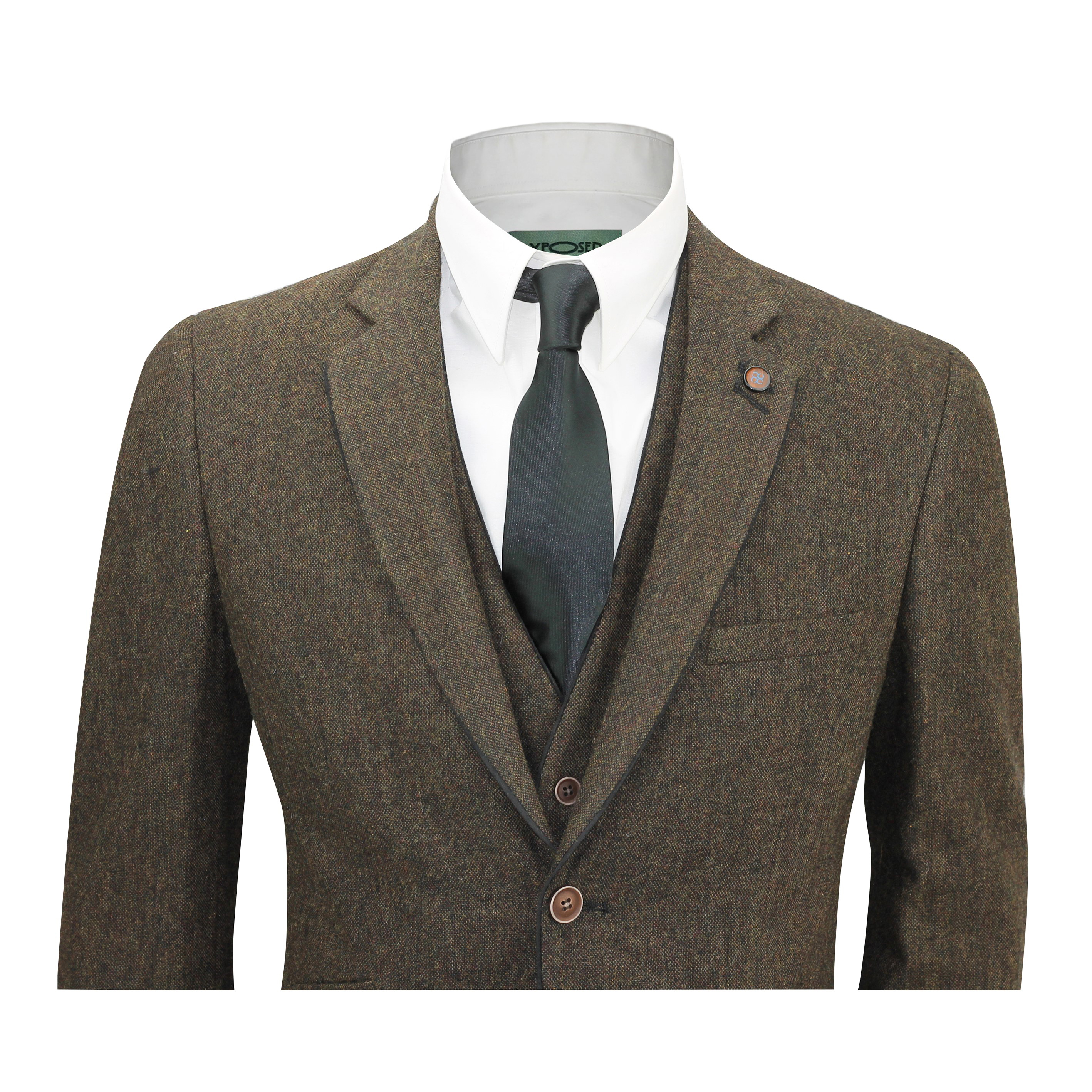 Mens Brown 3 Piece Wool Mix Herringbone Tweed Suit Vintage Smart Formal